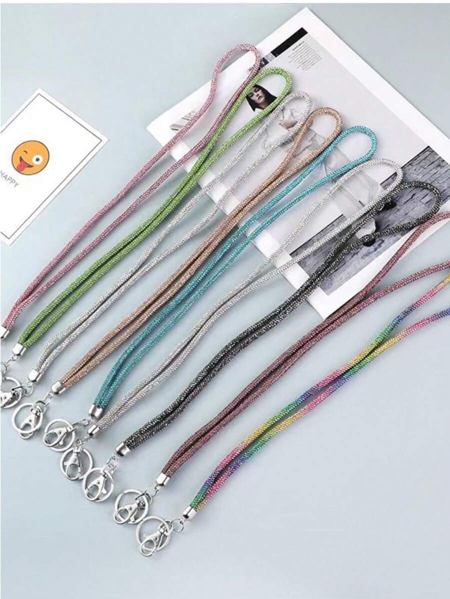 Fashionable Rhinestone Cellphone Lanyard, Long Chain Pendant For ID Badge, Key Chain, Fully Bejeweled Cross-Body Wrist Strap Car Accessories Bag Charm School Letter Cute Goth Y2k Halloween Accessories Teachers Day Bag Accessories Lanyards With Id Holder Car Accessories Bag Charms - Neck Keychain - View 1