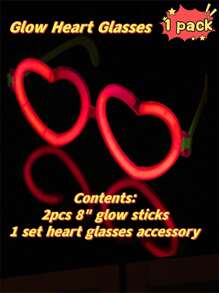1pc Heart-Shaped LED Glasses + 1pc Neon Glasses, Glow In The Dark Party Favor Eyeglasses, Ideal For Adult Birthday Wedding New Year Party,Christmas