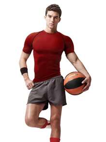 Boyfriend Style Men's Short Sleeve Compression Sport Shirt For Running, Basketball, Football, Cycling, Fitness And Casual Wear - Red - View 2