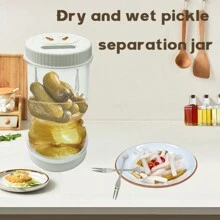 1pc 4th Generation Pickle Jar With Separation Design For Wet And Dry Ingredients, Food Storage Container For Pickles And Olives - Clear - View 1