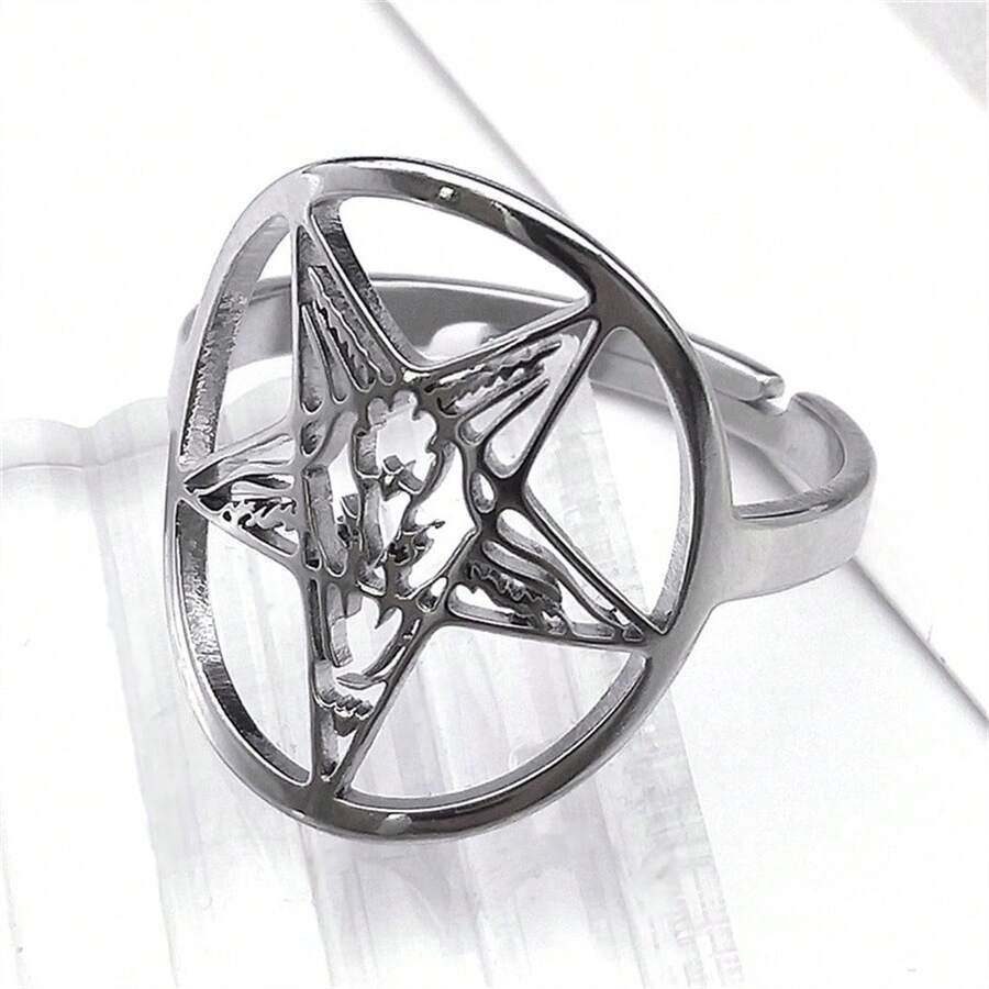 1pc Satan Goat Amulet Talisman Baphomet Ring - Multicolor - View 1