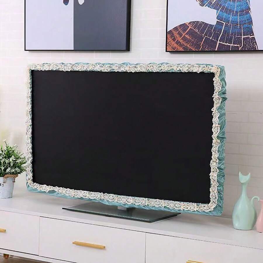 Cubierta de computadora, cubierta de monitor de encaje, cubierta de TV montada en la pared con borde de calendario, patrón de flores a prueba de polvo incluido, cubierta a prueba de polvo con nuevo tejido de alta gama para monitor - Verde - Ver 1