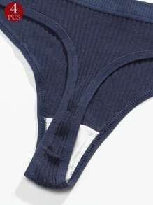 4 stuks dames effen kleur sexy strings, zacht en ademend dagelijks gebruik, hoge elasticiteit, huidvriendelijk, brede tailleband ribgebreide laagbouw slipje
