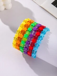 6pcs Multicolor Acrylic Beaded Bracelet With Star Charm For Daily Outfit Accessorizing