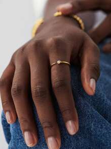 1pc French Design Minimalist Style Fashion Round Geometric Zirconia Inlaid Index Finger Ring - Yellow Gold - View 1