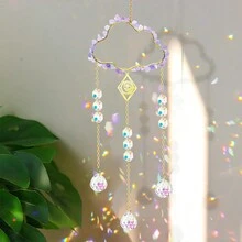 1入組水晶雲掛飾，室內掛飾窗戶棱鏡月亮水晶捕夢石彩虹製造器花園車用裝飾戶外 - 彩色 - 查看 1