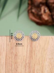 1對時尚925銀插板與白金和14K黃金插板花朵耳針，適合女性日常佩戴，適合送給女友/妻子/母親/朋友生日或紀念日的浪漫禮物 - 彩色 - 查看 3