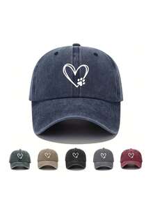 1 pieza Gorra de béisbol unisex con estampado de huella de corazón y pata, gorra casual de protección solar al aire libre adecuada para viajes de primavera y otoño y vacaciones en la playa, sombrero juvenil de estilo Y2K - imprimir - Ver 1