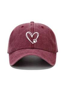 1 pieza Gorra de béisbol unisex con estampado de huella de corazón y pata, gorra casual de protección solar al aire libre adecuada para viajes de primavera y otoño y vacaciones en la playa, sombrero juvenil de estilo Y2K - imprimir - Ver 5