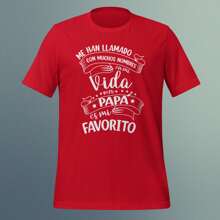 Playera Día Del Padre "Papá es mi Favorito" Regalo Día Del Padre, Celebración Papá. Playera de Algodón. Camiseta para Papá. Manga Corta, Cuello Redondo. Camiseta Blanca. - Rojo - Ver 1