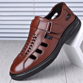 2024 New Summer Extra Large Size Hollow Out Soft Leather Thick Bottom Chunky Sneakers Men's Sandals