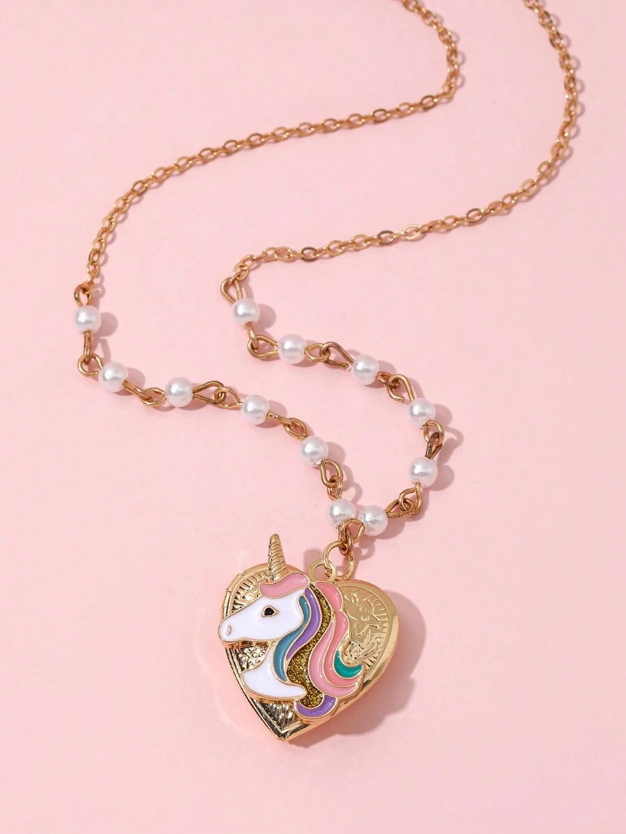 1pc Girls Unicorn Shaped Heart Locket Necklace | SHEIN USA