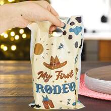 Set de 10 piezas/30 piezas/50 piezas/100 piezas Bolsas de regalo con temática del Oeste "Mi Primer RODEO", bolsas de plástico a prueba de agua para fiesta, cumpleaños, compras, almacenamiento, bolsas de mano para familia y amigos, vuelta al cole, Día de San Valentín - Amarillo - Ver 1