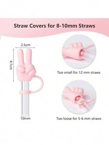 4Pcs Rock Paper Scissors Game Straw Cover Cap For  Cup, 10mm Reusable Cute Pink Drinking Straw Topper Accessories, Portable Protector Plugs Decorations Gifts For Party Favors - Multicolor - View 7