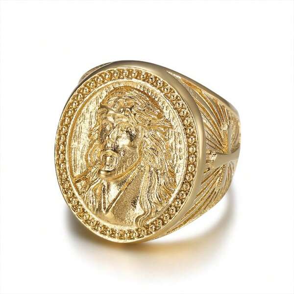 1 pièce Nouveau style Hip Hop vide placage or Bague en acier inoxydable en forme de croix pour hommes, bijoux