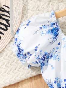 Vestido Casual de Verano para Niña Pre-Adolescente con Mangas Cortas y Estampado Floral con Cinturón