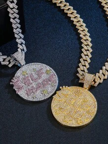 LIGHTSOME 鑽石精緻字母自製圓形獎章項鍊，圓星形設計，冰裂光芒閃爍，珠寶項鍊 - Pendant - 查看 12
