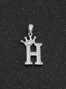 1pc Sparkling Initial Lettet & Crown Pendant  Chain Necklace A-Z Customized Name Alphabet Necklace For Women For Party - Silver - View 17