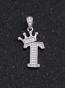 1pc Sparkling Initial Lettet & Crown Pendant  Chain Necklace A-Z Customized Name Alphabet Necklace For Women For Party - Silver - View 24