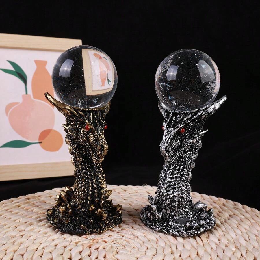 Đế nhựa rồng và một quả cầu thạch anh trắng nhân tạo/Trang trí bàn làm việc/Trang trí văn phòng/Quà tặng nam/Siêu ngầu/Quà sinh nhật/Quà tặng ngày lễ - Nhiều màu - Xem 1