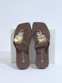 Chaussures de plage décontractées pour femmes orteil carré de mode de luxe avec des strass, chaussons pour l'extérieur décontracté, chaussons pour la maison, nouveauté de 2024