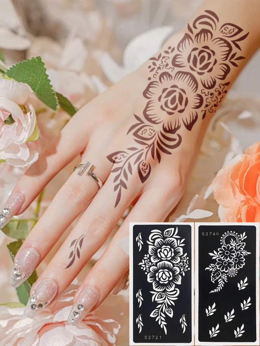 2-sheets-flower-tattoo-stencil-sticker-flora-temporary-henna-hollow