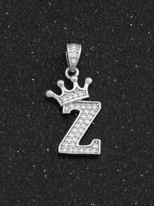 1pc Sparkling Initial Lettet & Crown Pendant  Chain Necklace A-Z Customized Name Alphabet Necklace For Women For Party - Silver - View 25