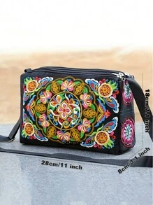 Floral Graphic Crossbody Bag Canvas Fashion Style School Bag For Graduate, Teen Girls, Freshman, Sophomore, Junior & Senior In College, University & High School, Perfect For Outdoors ,Travel & Back To School - Multicolor - View 9