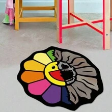 1pc Abstract Sunflower Pattern Carpet, Cartoon Quirky Design Thick Brushed Flocked Contoured Rug, Durable Fluffy Decorative Mat, Suitable For Living Room, Bedroom, Kitchen, Bathroom, Laundry Room, Hallway, Entryway, Game Room, Boy's Leisure Decor, Home Decor