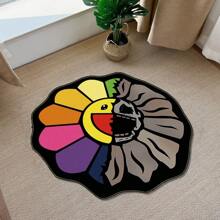 1pc Abstract Sunflower Pattern Carpet, Cartoon Quirky Design Thick Brushed Flocked Contoured Rug, Durable Fluffy Decorative Mat, Suitable For Living Room, Bedroom, Kitchen, Bathroom, Laundry Room, Hallway, Entryway, Game Room, Boy's Leisure Decor, Home Decor