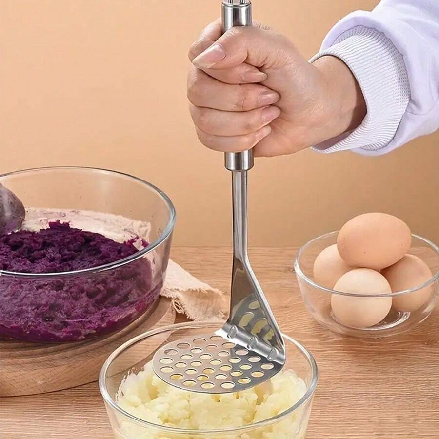 1PC/Masher Kitchen Device Mud Salad Fruit Vegetable Tool Stainless Steel Press Mashed Potato Artifact Gadgets Masher,Vegetable Fruit Tools,Kitchen Items,Cutter,Food,Salad,Decor,Storage,Party,Birthday. - Silver - View 1