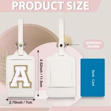 Personalized Initial Luggage Tags For Suitcases, Leather Chenille Letter Cute Luggage Tags With Privacy Cover Name Card, Embroidered Luggage Travel Bag Tags Gifts For Women Men Kids Teens Luggage Tag Travel Accessories Travel Essentials Travel Organizer For Beach Summer Vacation Back To School Bag For School School Accessories School Stuff - White - View 3