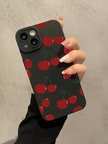 黑色 Cherry Apple 15 手机壳兼容 iPhone 14 Pro Max，柔软 TPU 全覆盖防震外壳兼容 iPhone 13/12/11 - 黑色 - 查看 2