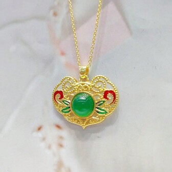 A Natural Chalcedony, Gold-Plated Craft Gem Inlaid Necklace Pendant, Fashion Jewelry, Women's Necklace Jewelry, Gem Necklace, Holiday Gift, Gift For Her.