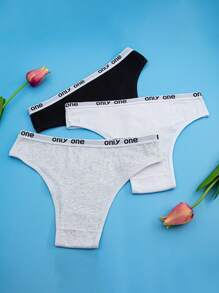 3 件装女士彩色字母印花透气中腰性感丁字裤运动内裤 - 彩色 - 查看 2