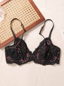 Lace Bra Sexy Non-Padded Plus Size Lingerie Underwire Bra - Black - View 7