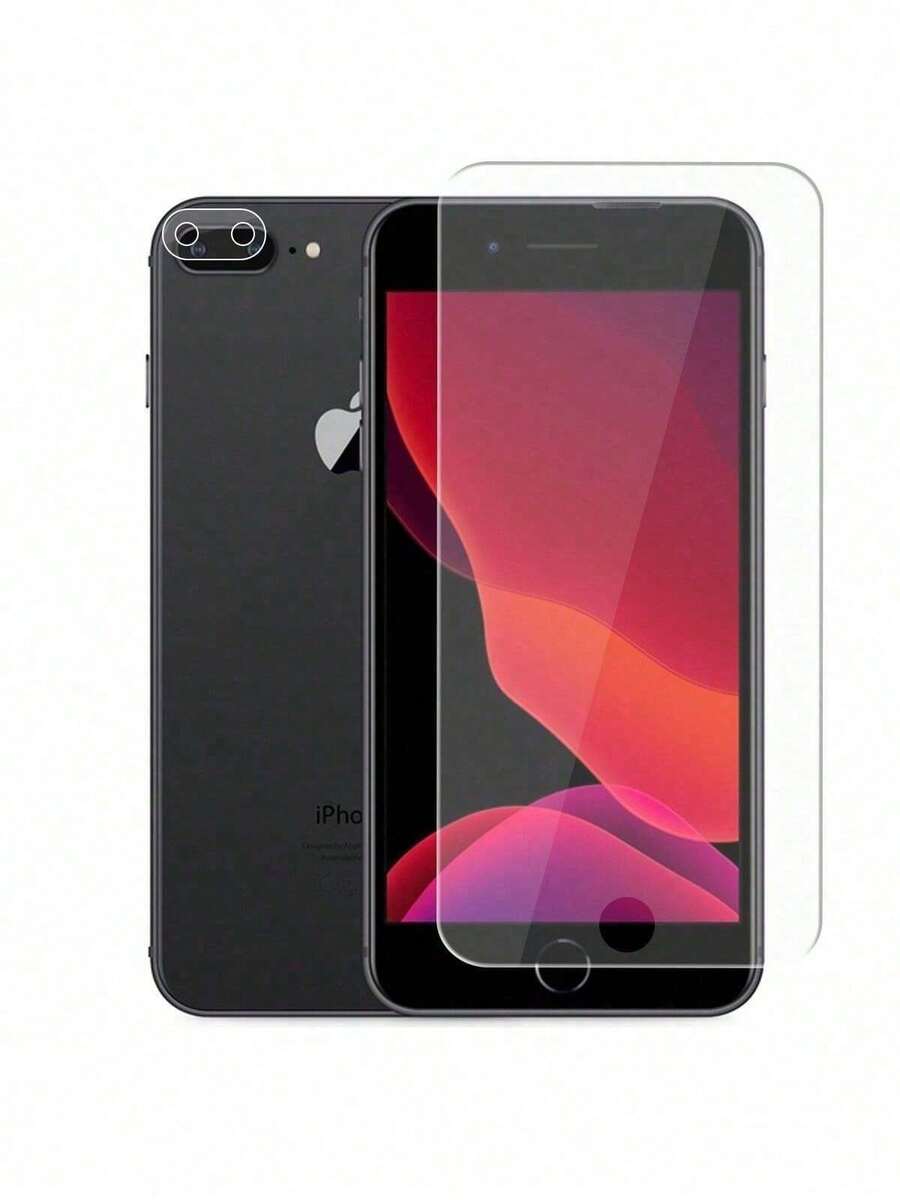 Mica Cristal Pantalla Para iPhone 7/8plus + Lente Cámara - Negro - Ver 1