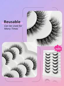 Asiteo 7 Pairs Natural Long Fake Eyelashes, Reusable Soft Volume Lashes, Fine Fiber Curling Holding Wispy Lashes Strip Lashes, Lashes, Eyelashes, Fake Lashes - Black - View 7