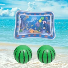 2 Inflatable Watermelons Design Beach Ball 11 Inch And Square Patting Pad Style Random PVC For Indoor Emotional Interactive Toys Decorated Inflatable Toys And Outdoor Beach Pool Party Play Water Toys - Multicolor - View 1