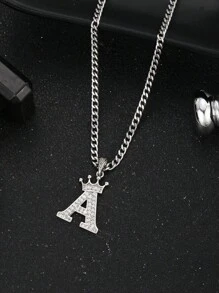 1 chiếc vòng cổ chuỗi chữ cái tên tùy chỉnh A-Z có mặt chữ cái lấp lánh và mặt dây chuyền vương miện dành cho phụ nữ dự tiệc - Vàng - Xem 2