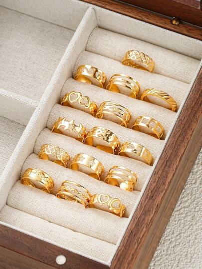 17KM 16pcs Simple Metal Geometric Heart Toe Ring Set For Women, Ideal For Vacation, Date, Gift Or Daily Wear