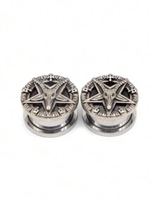 2 Peças Expansores de Piercing de Túnel Auricular com Polia de Caveira de Estrela de Aço Inoxidável de 8mm-25mm, Joia Corporal para Presente de Mulheres e Homens