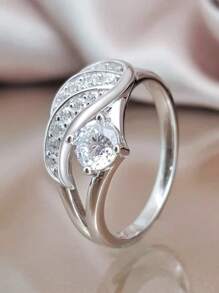 1 PC Elegant S925 Sterling Silver Cubic Zirconia Rings Wedding Jewelry For Women Fine Jewelry