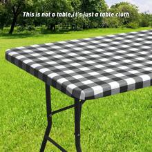 1pc Rectangular Solid Color Tablecloth With Elastic Flannel Backing And Vinyl Cover, Waterproof And Wipeable Table Cover, Suitable For Indoor, Outdoor, Picnic And Camping - Multicolor - View 10