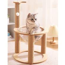 貓窩太空舱木質攀爬架磨爪柱貓爬架寵物互動玩具耐磨貓窩攀爬架 - 杏色 - 查看 3
