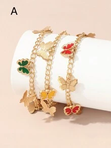 3 Stücke/Set süße Kinderarmreifen mit bunten Schmetterling Anhängern