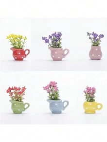 6入組迷你陶瓷花瓶磁鐵-3D花卉冰箱裝飾，強力吸附和獨特禮物 - 彩色 - 查看 5