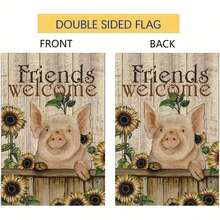 1入組歡迎朋友可愛豬花園旗，戶外農家裝飾亞麻雙面花園旗幟30x45cm，為家人和朋友帶來有趣的農家禮物，適用於花園旗幟禮物 - 多色 - 查看 7