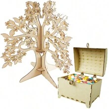 Signature Tree With 100 Pieces And 3 Mm Mdf Chest Wedding Hearts - Beige - View 1