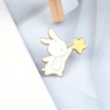 Broche de conejo blanco lindo, accesorio de hebilla con gota de aceite de estilo japonés, insignia de metal, alfiler de solapa mini, broche de aleación de dibujos animados versátil para ropa, bolso, mochila, camisas, chaquetas, joyería, accesorios de otoño-invierno, adecuado para adolescentes, jóvenes, hombres, casual, al aire libre, atlético, vacaciones, regalos de graduación, cumpleaños, uso diario, regalos divertidos para maestros
